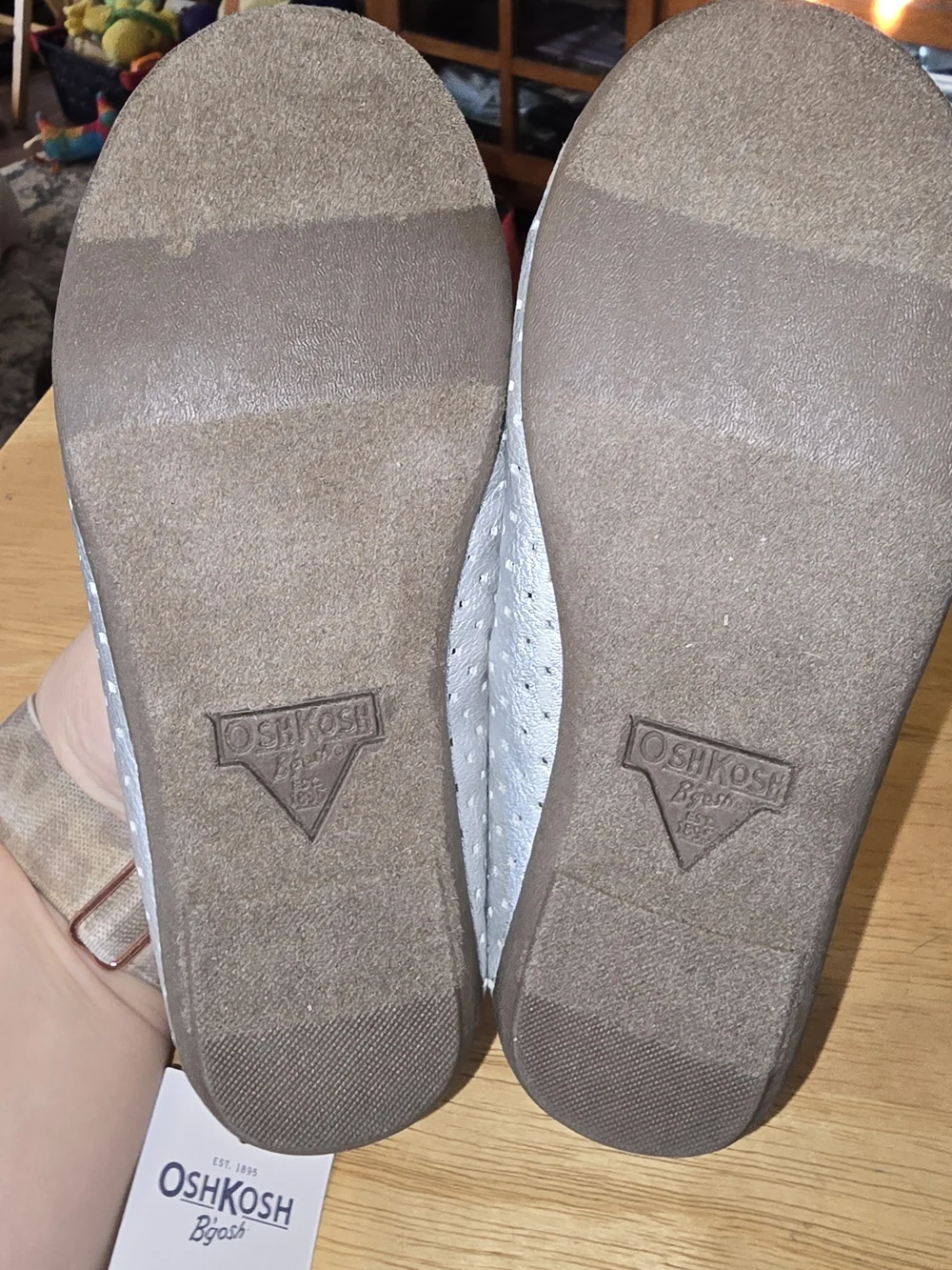 OshKosh B'gosh Girls' Silver Gray Slip-On Shoes Blue Trim - NWT Size 10